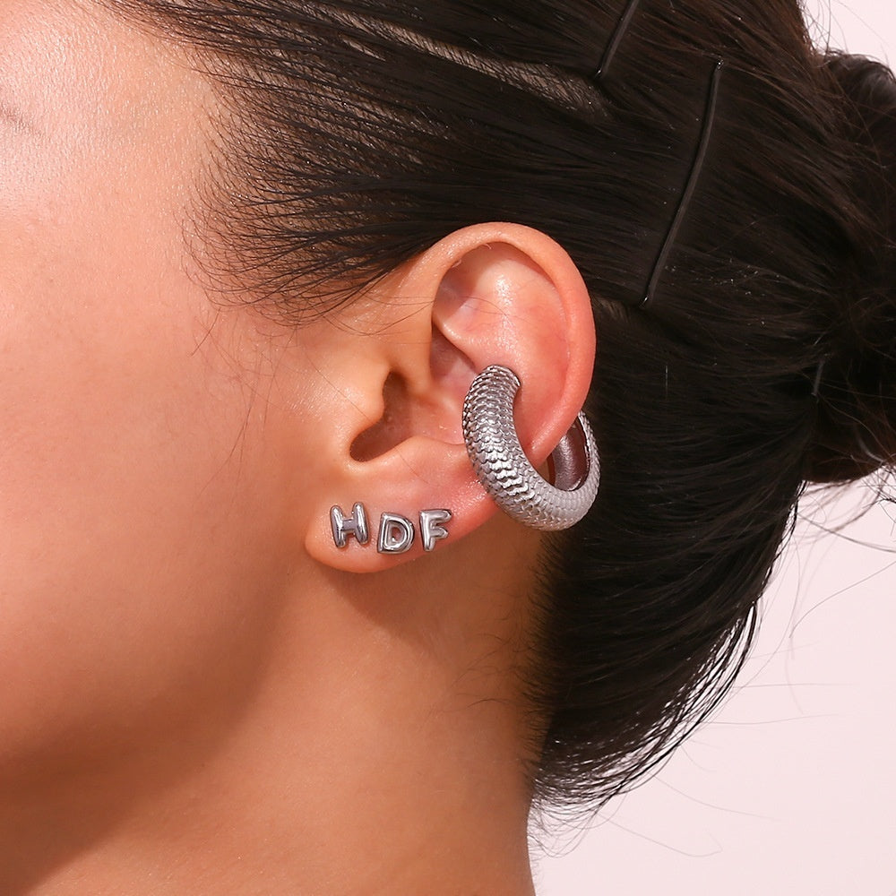 Titanium Steel Earrings 18K Gold Mini Alphabet Letter Earrings Women