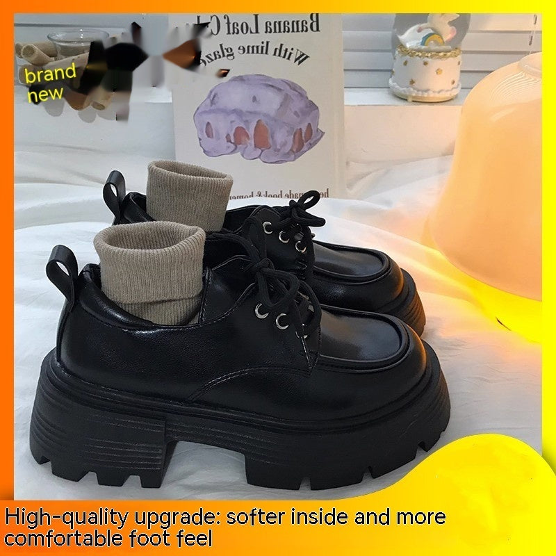 Chaussures en cuir polyvalentes noires à talons épais pour femmes