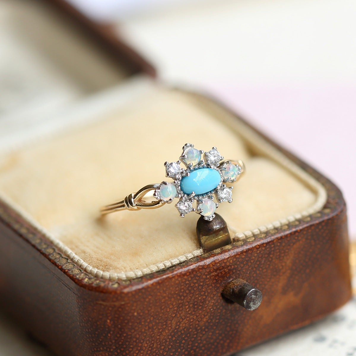 Bague Opale Naturelle Losange Turquoise Argent 925