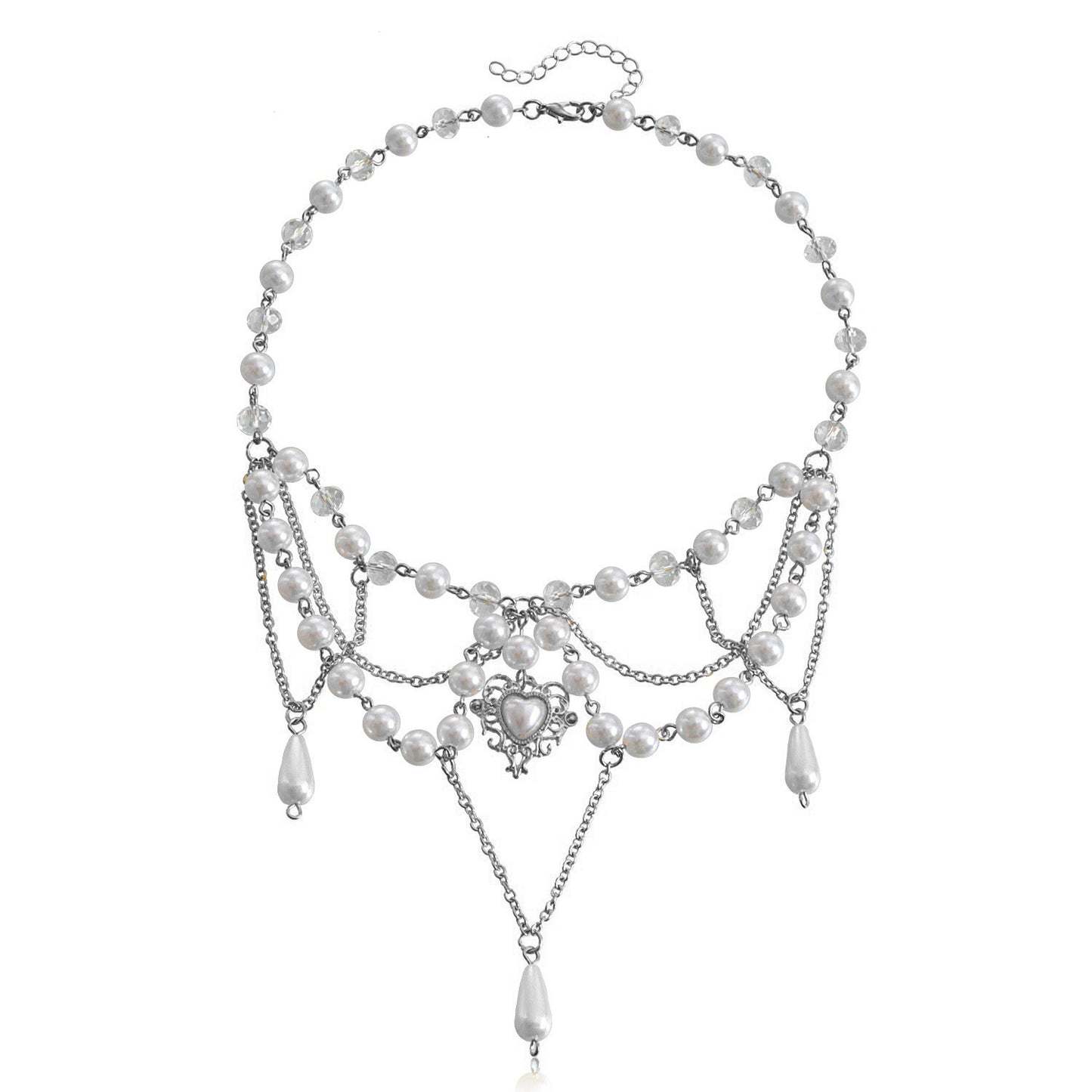 Collar de perlas brillantes de doble capa