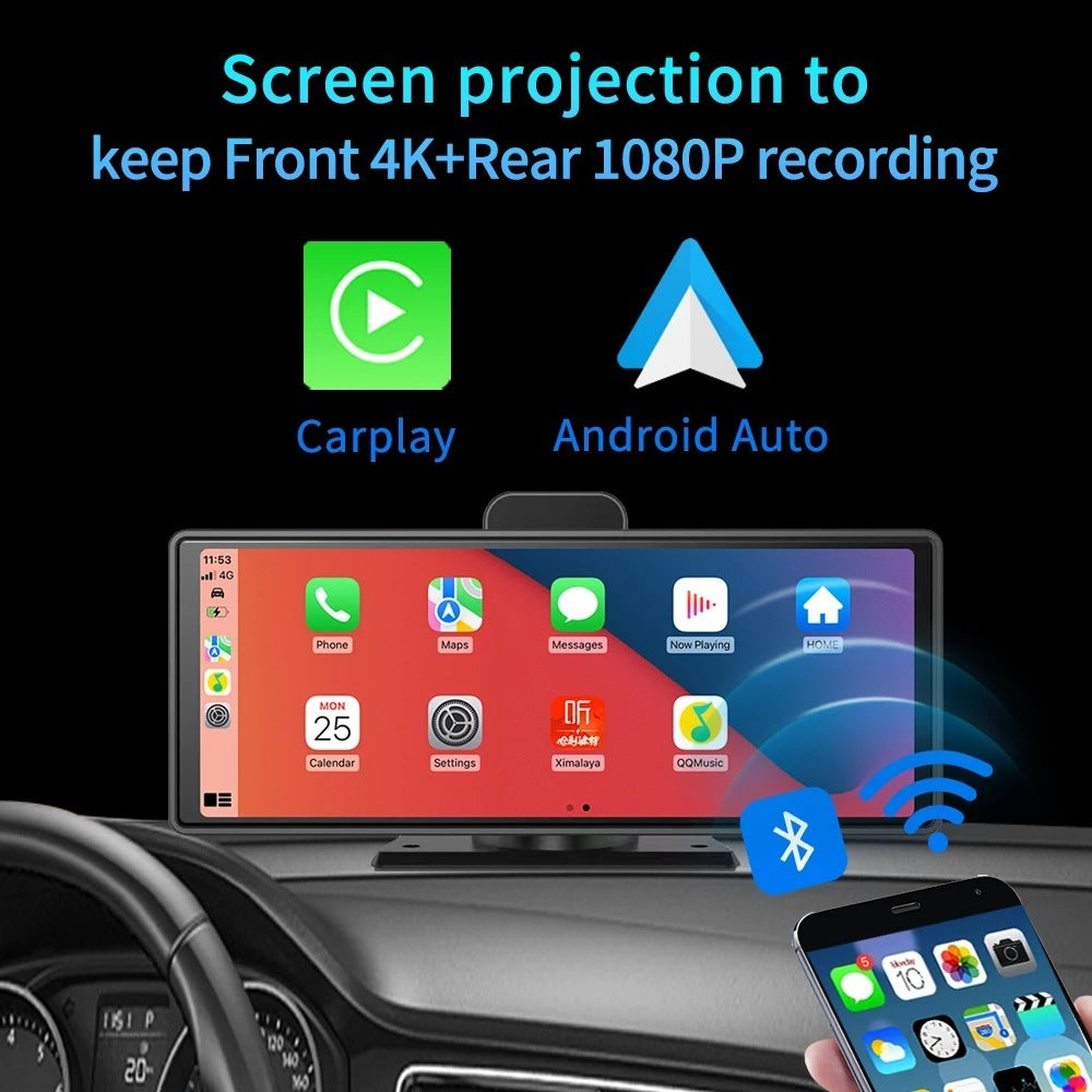 Écran intelligent avant et arrière, double enregistrement, 1080P, Streaming multimédia, Projection de téléphone portable, enregistreur Carplay