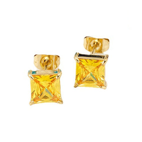 New Simple Titanium Steel 14K Gold Four Claw Inlaid Stone Square Diamond Small Ear Studs