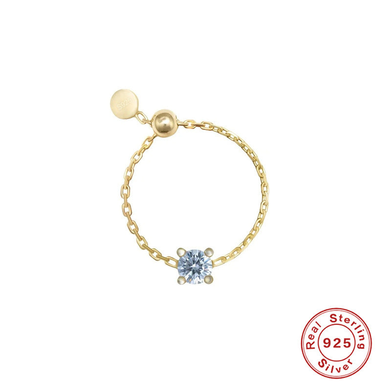 S925 Sterling Silver Inlaid Artificial Diamond Open-end Zircon Chain Adjustable Index Finger Ring