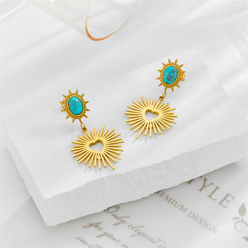 Boucles d'oreilles irrégulières turquoise mi-anciennes pour femmes, tempérament à la mode