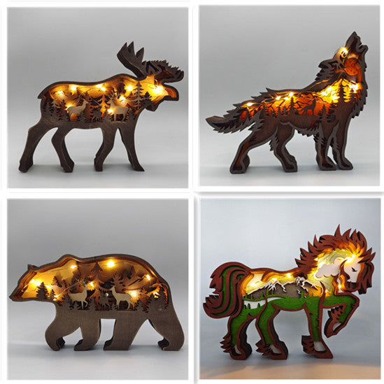 Décoration de noël en bois, Sculpture d'animaux, cadeau artisanal, Sculpture murale suspendue, ours, cerf, élan, décor artistique, ornements du nouvel an