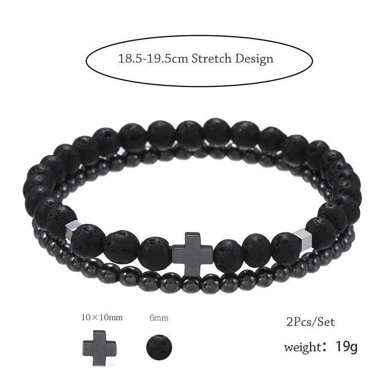 2 Pack Haematite Men's Combination Bracelet Suit