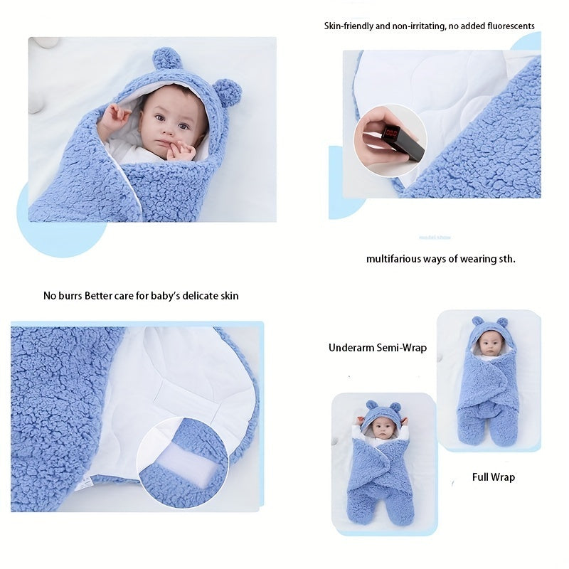Sac de couchage d'hiver pour bébé, sac de couchage imprimé ours, adapté aux bébés âgés de 0 à 10 mois, tapis de sieste doux avec oreiller amovible