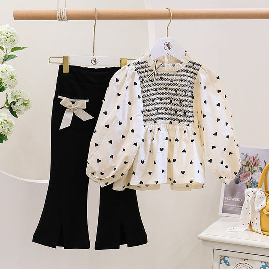 Ensemble deux pièces pour bébé fille, haut et pantalon évasé, poupée