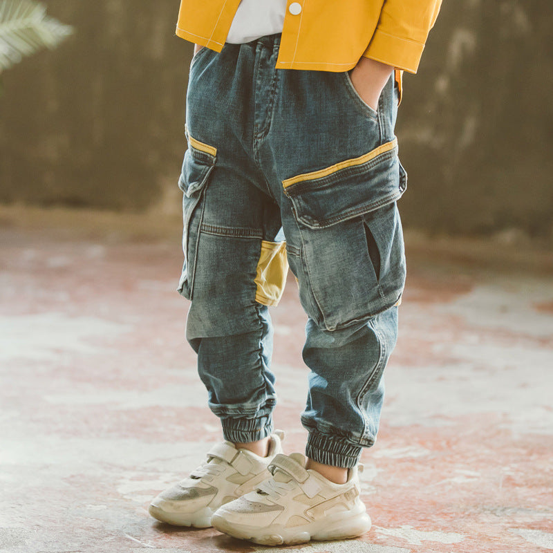 Salopette en jean pour garçons, pantalon de printemps et d'automne