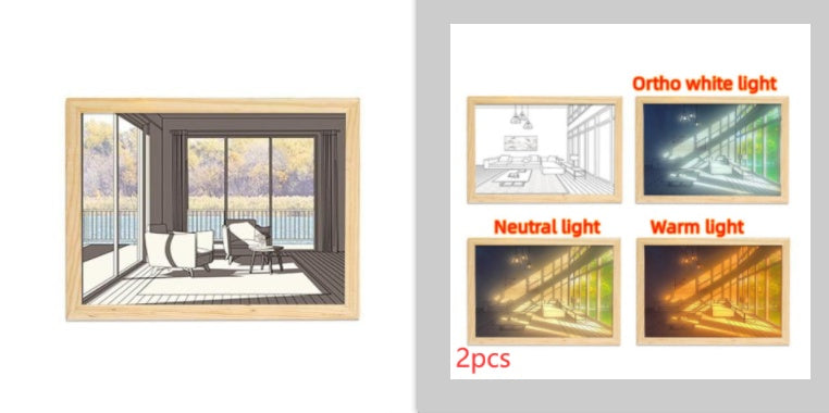 Image lumineuse LED, peinture lumineuse décorative, Style d'image de chevet, créatif et moderne, simulation du soleil, dessin, veilleuse, cadeau