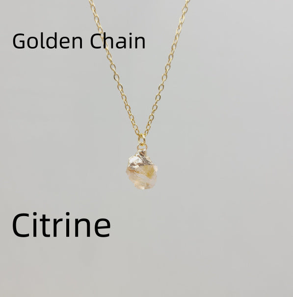 Collier avec pendentif en pierre de cristal naturel irrégulier, chaîne en acier inoxydable en métal