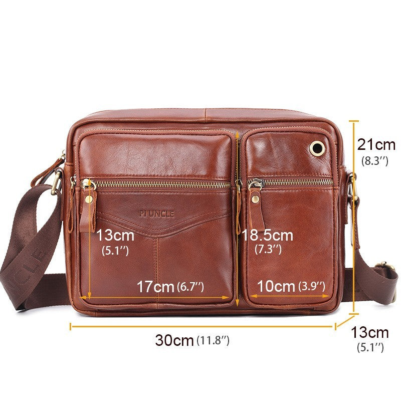 Sac messager à bandoulière en cuir véritable pour hommes, grande capacité
