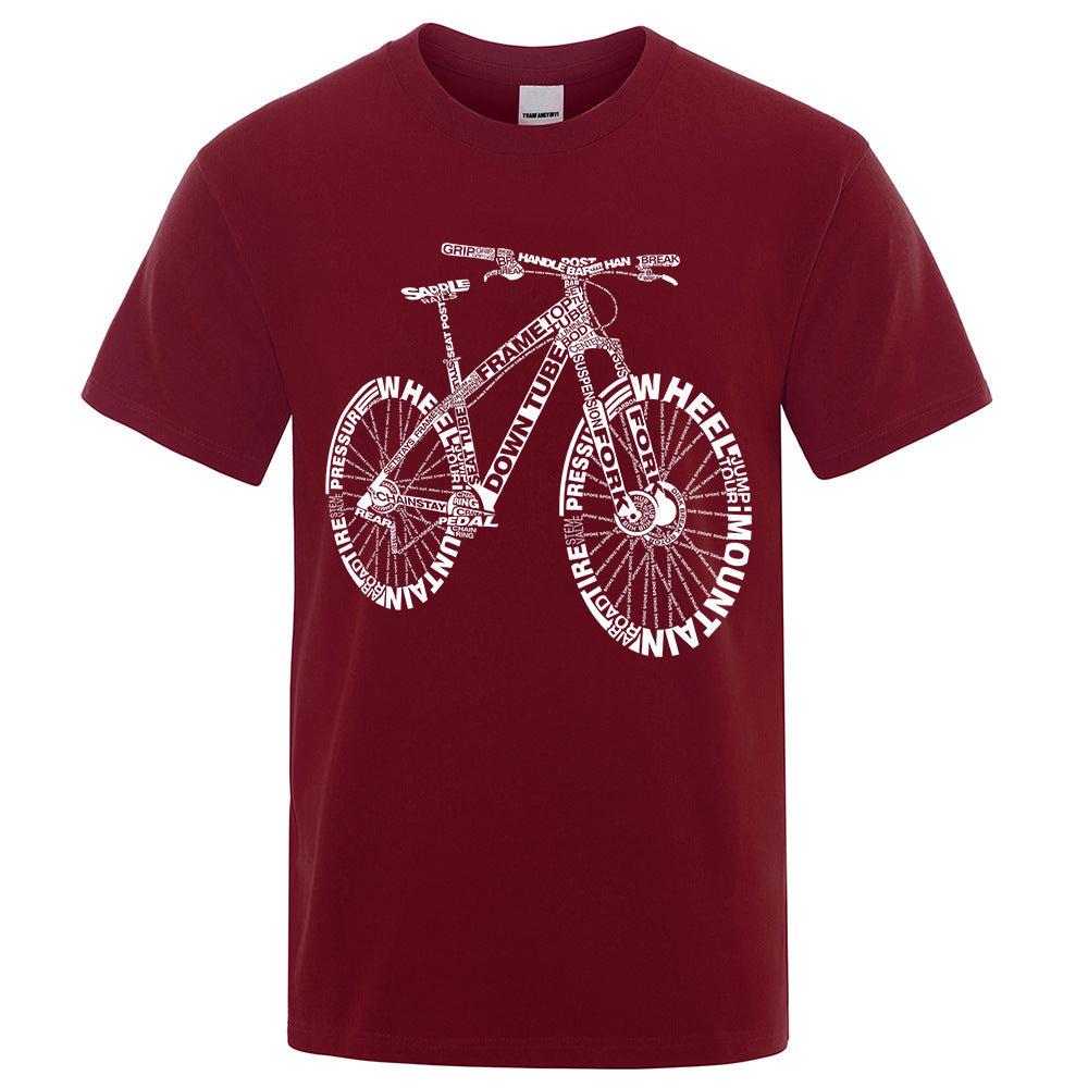 Polyester Round Neck Bicycle Pattern Casual Men's Short Sleeve