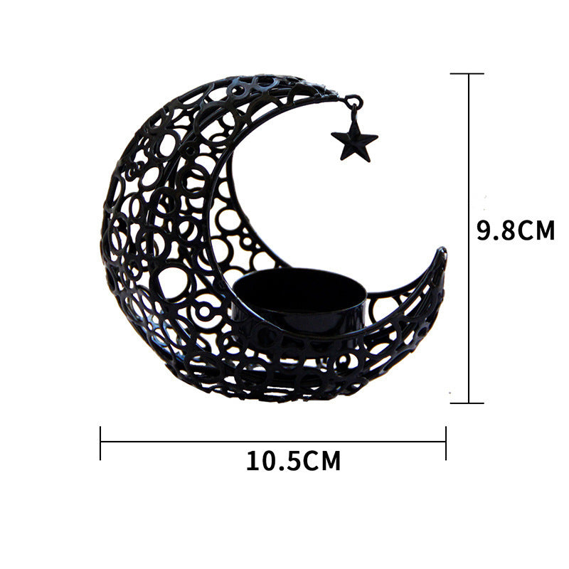 Luz de lujo luna creciente estrella Luna negro oro portavelas de Metal moderno romántico boda Navidad vela taza decoración del hogar