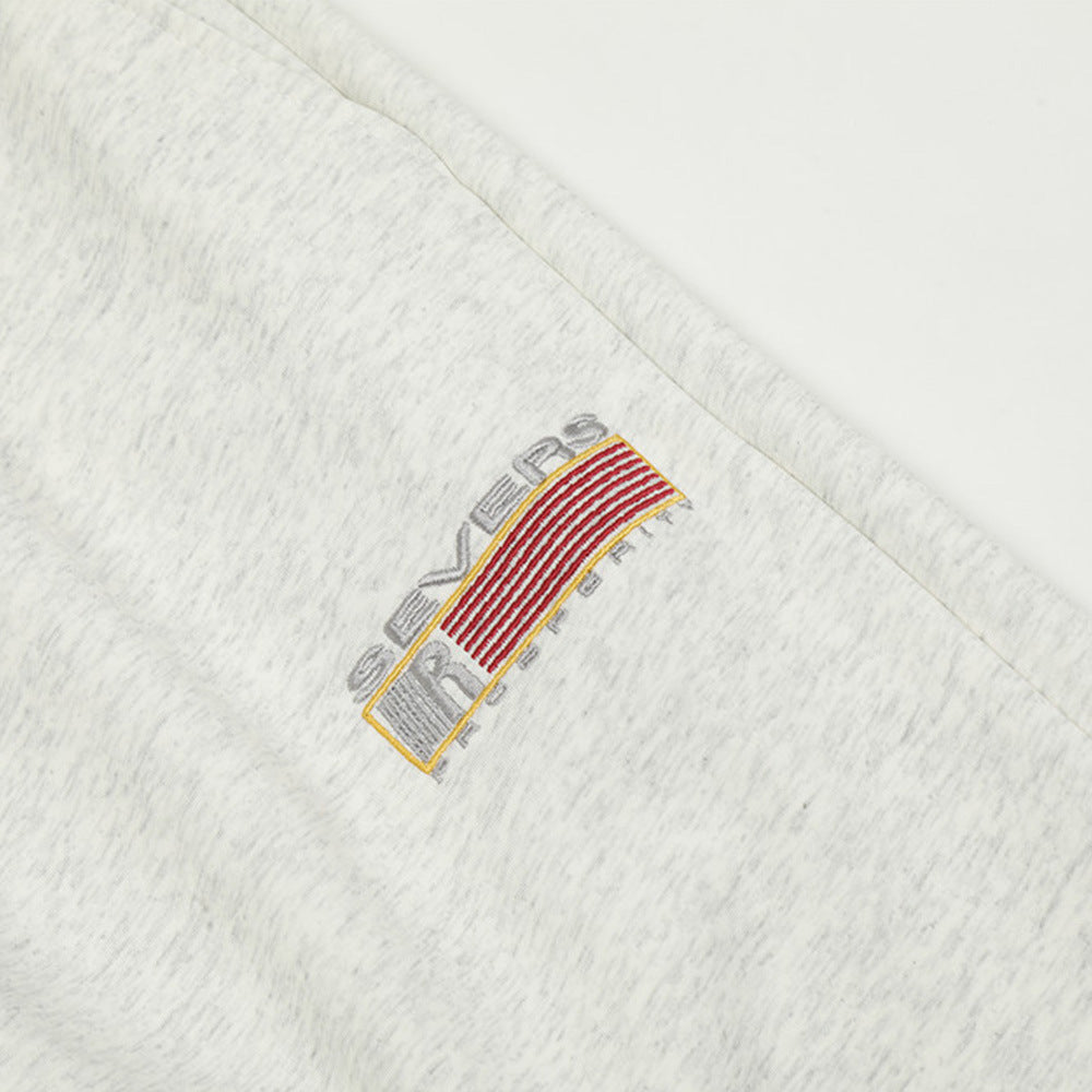Simple Embroidered Loose Straight Velvet Trousers