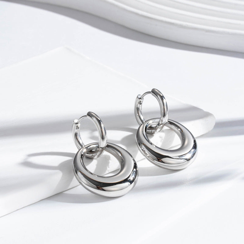 Boucles d'oreilles en acier inoxydable brillant à Double anneau en acier titane pour femmes