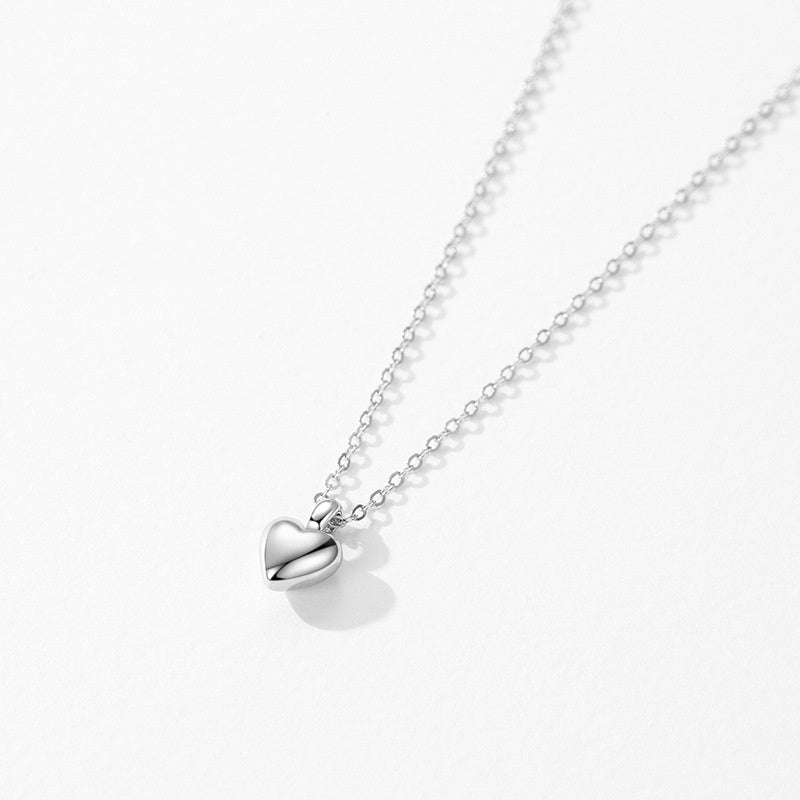 Sterling Silver Simple Heart-shaped Pendant Necklace For Women