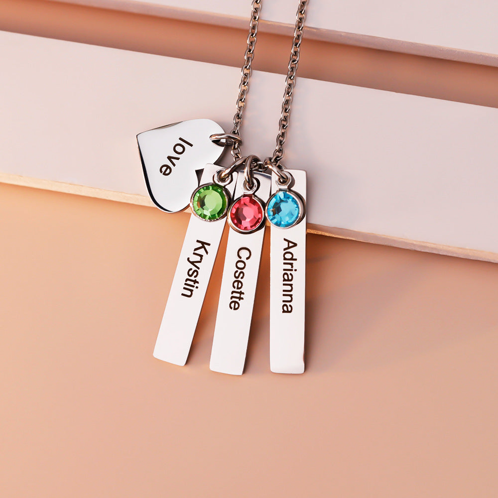 Birthday Stone Peach Heart Square Necklace