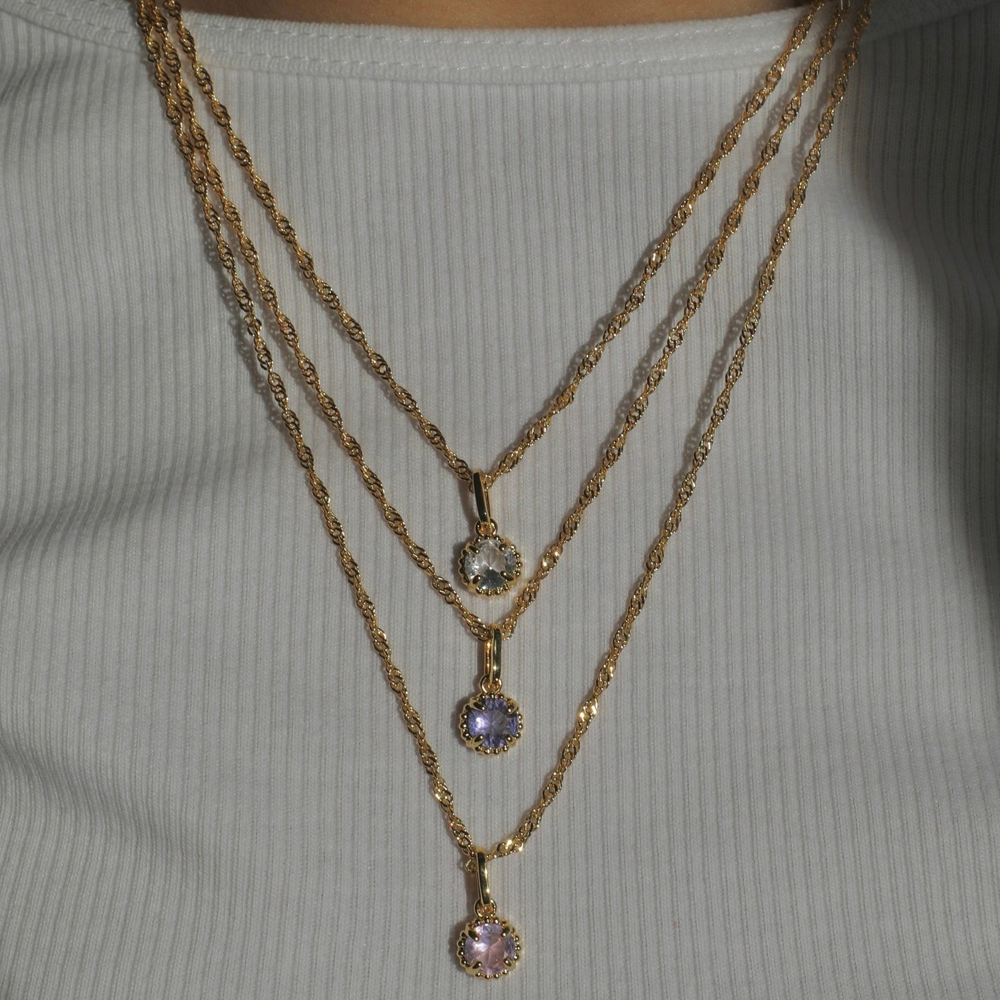 Collier rond en acier inoxydable avec pierre d'anniversaire de décembre