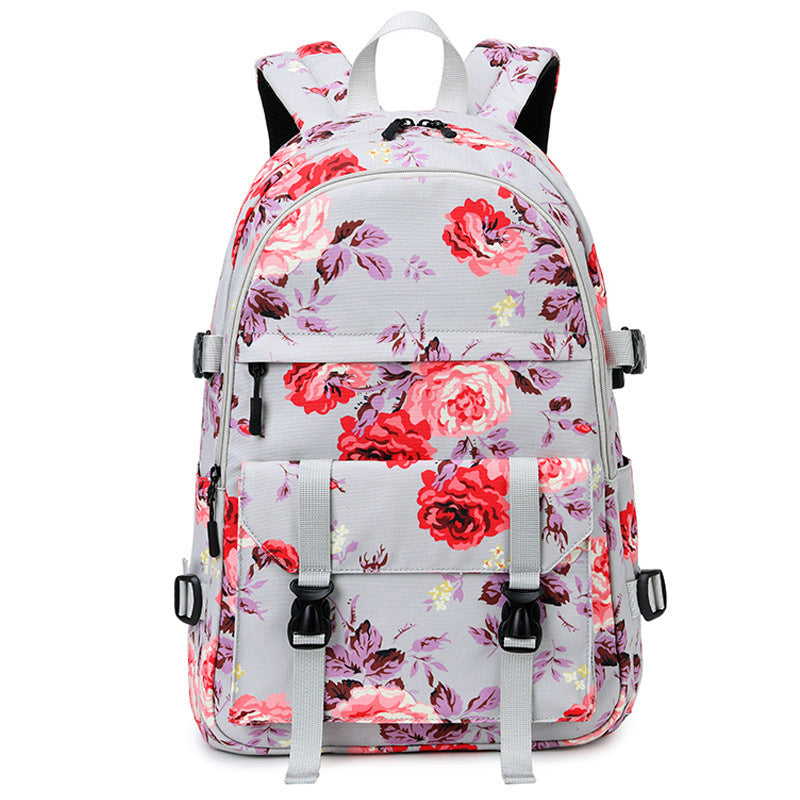 Women's Fashion Thermal Transfer Flower Multi-functional Backpack