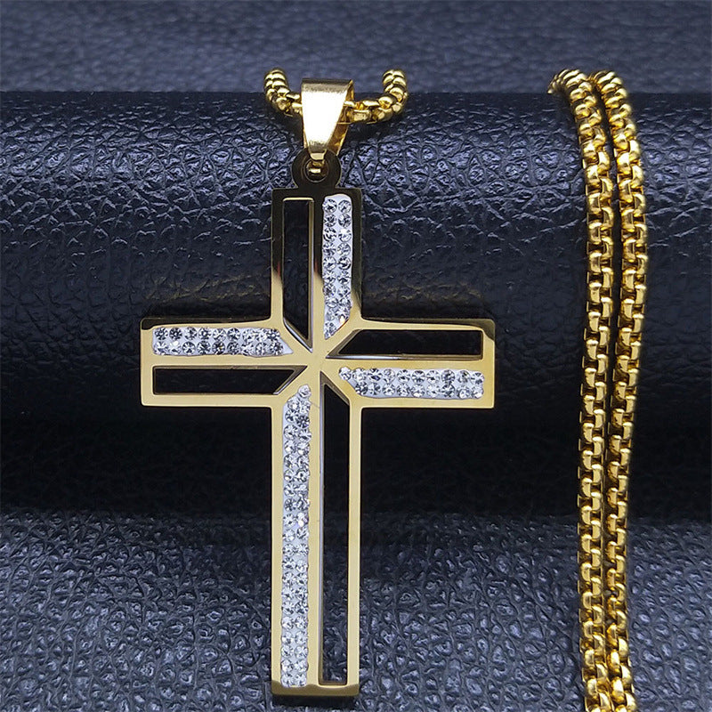 Collar de acero inoxidable con colgante elegante de diamantes estilo Hip Hop callejero