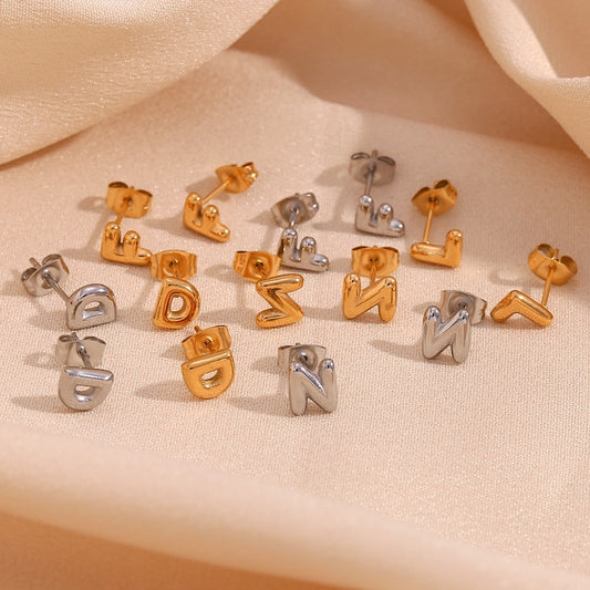 Titanium Steel Earrings 18K Gold Mini Alphabet Letter Earrings Women
