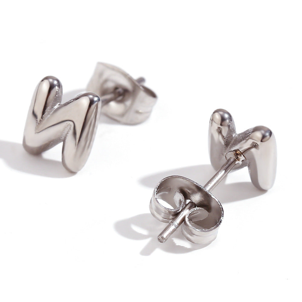 Titanium Steel Earrings 18K Gold Mini Alphabet Letter Earrings Women