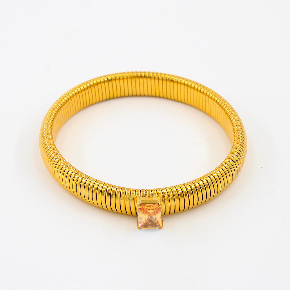 Titanium Steel Square Zircon INS18K Gold Bracelet