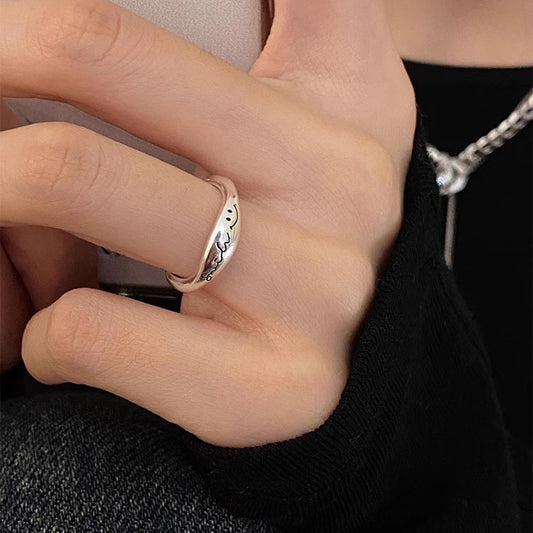 S925 Sterling Silver Smile Letters Ring Women