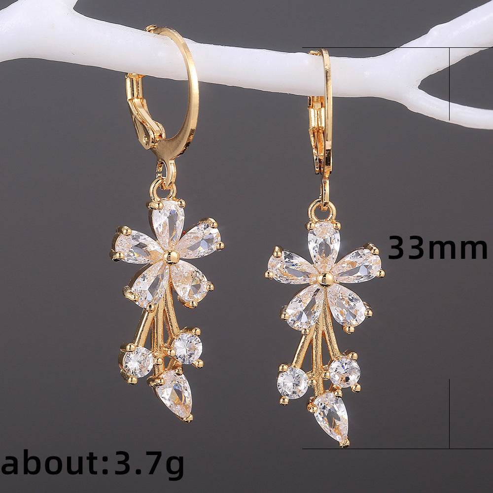 Boucles d'oreilles à fleurs en Zircon incrustées de cuivre OL à la mode