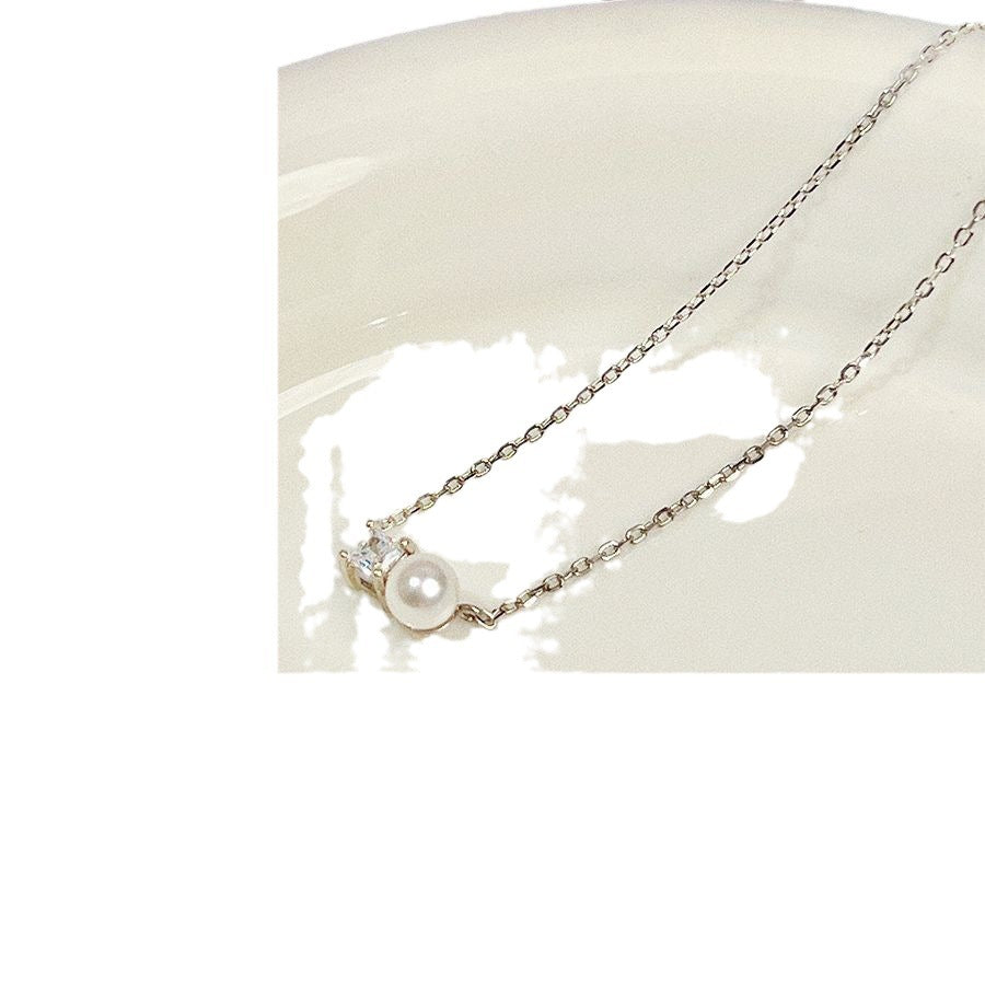 925 Sterling Silver Square Diamond Natural Freshwater Pearl Pendant