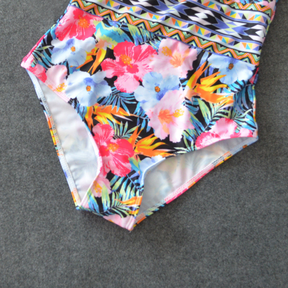 Maillot de bain une pièce en maille, Sexy, coupe haute, motif Floral, Patchwork, Bikini, maillots de bain femmes 