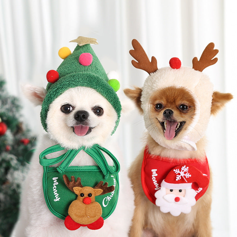 Chien Chat Animal de compagnie Chapeau de Noël Salive Serviette Bavoir