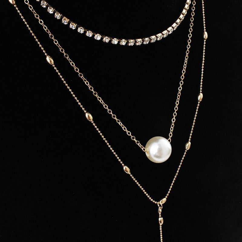 Women's Crystal Pendant Three-layer Necklace Set