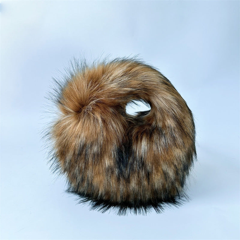 Artificial Raccoon Fur Ball Bag Plush Unique Punk Style Y2g