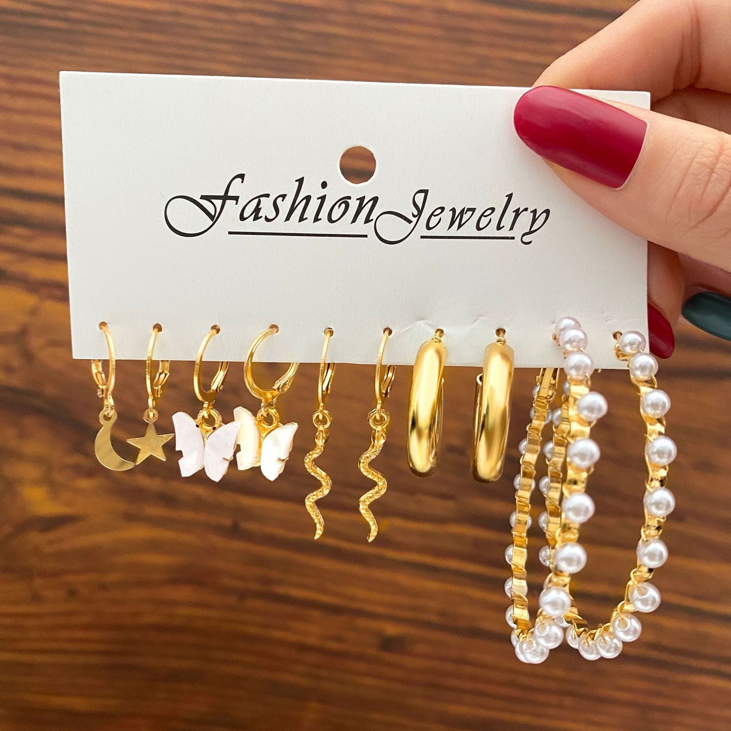 Ensemble de 5 boucles d'oreilles en perles de serpent et papillon, tempérament Simple