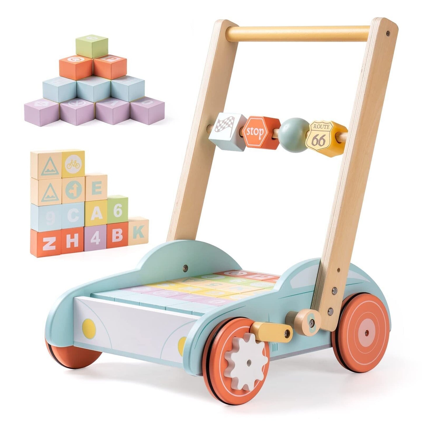 ROBUD Trotteur en bois avec panneau de signalisation ABC 123 cadeaux pour les tout-petits de 3 ans