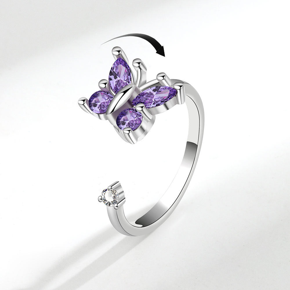 Anillo giratorio de mariposa de circón para mujer