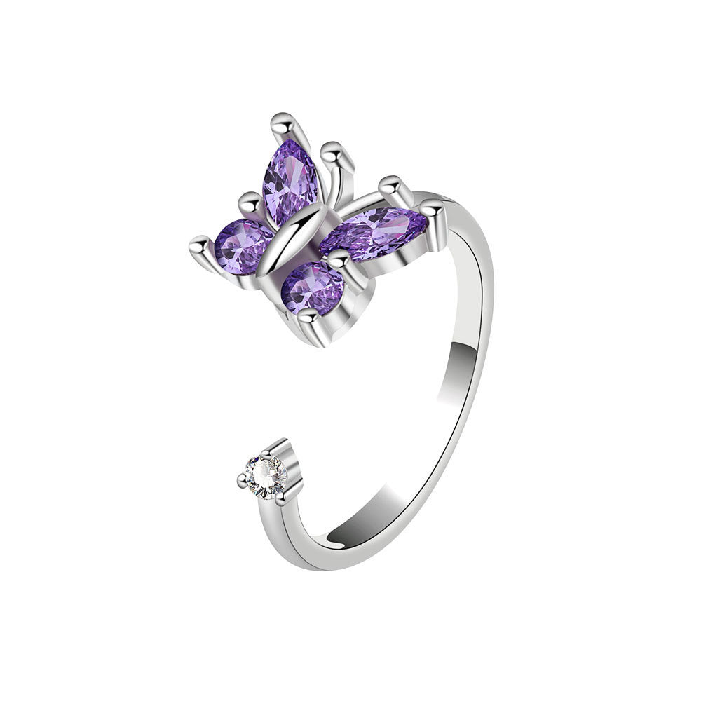 Anillo giratorio de mariposa de circón para mujer