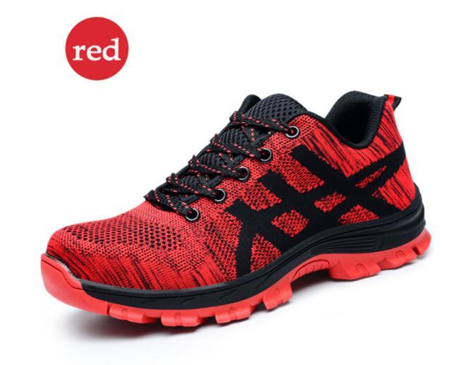 Zapatos de seguro laboral transpirables de verano de malla tejida con mosca para hombres