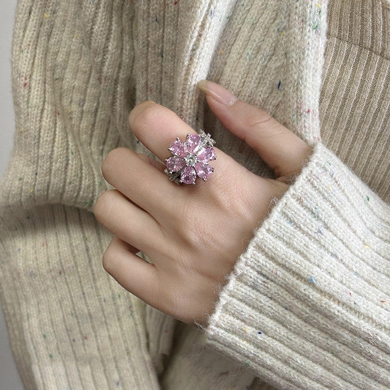 Anillo exquisito de la moda de la flor de las mujeres en forma de corazón del amor