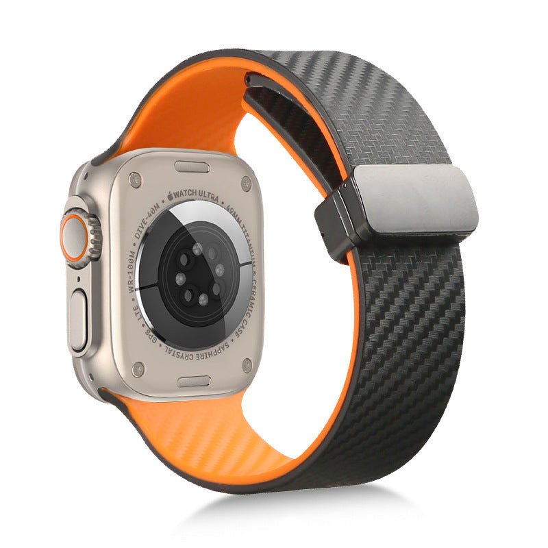 Suitable Watch Band Double Color Carbon Fiber Pattern Magnetic Buckle Silicone Strap