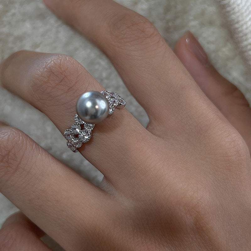 Bague de luxe en perles de Zircon Ins Light