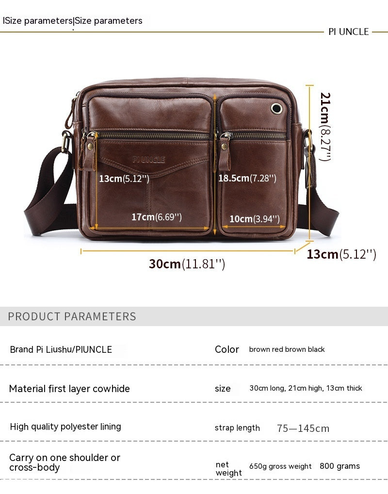 Sac messager à bandoulière en cuir véritable pour hommes, grande capacité