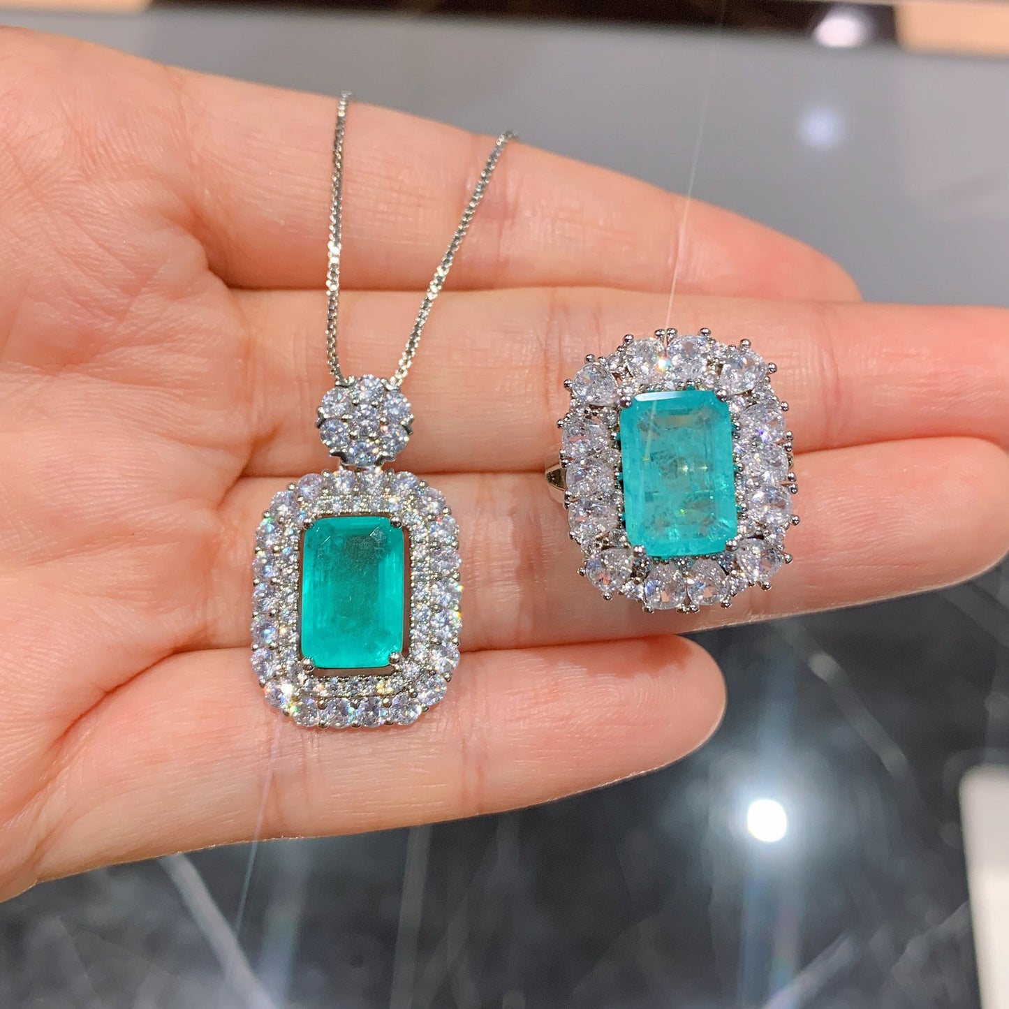 Women's Pendant Necklace With Cotton Imitation Natural Palaiba Full Diamond Ring