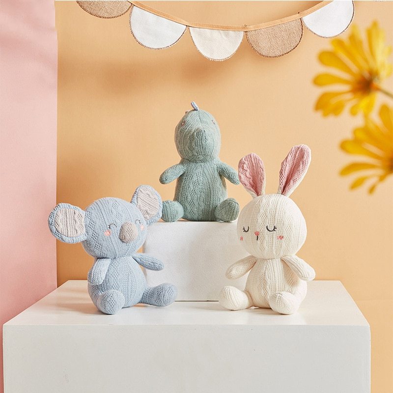 Jouets pour bébé en laine tricotée pour apaiser la poupée lapin, koala, cochon, éléphant 