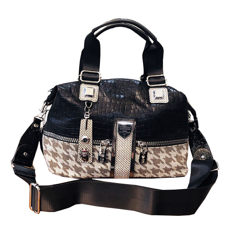 Sac à bandoulière de grande capacité de couleur contrastée pied-de-poule pour femme