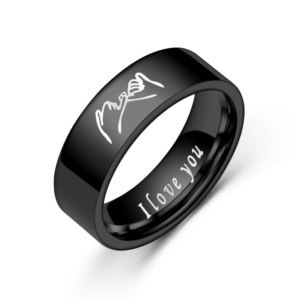 Bague de couple de couple de niche simple en acier titane