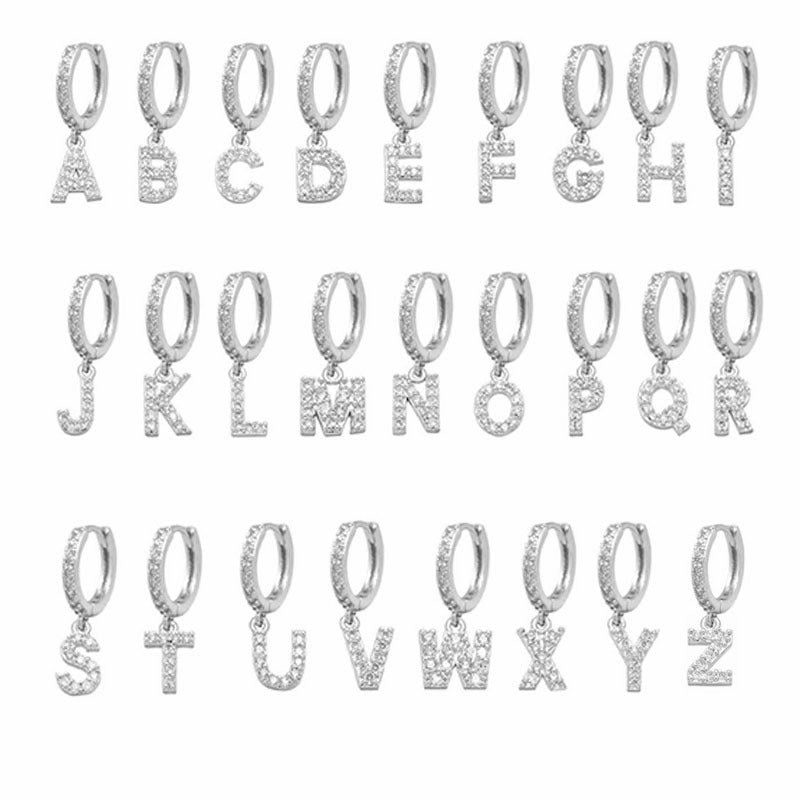 Zircon Inlaid Earrings Simple 26 English Letters Ear Clip