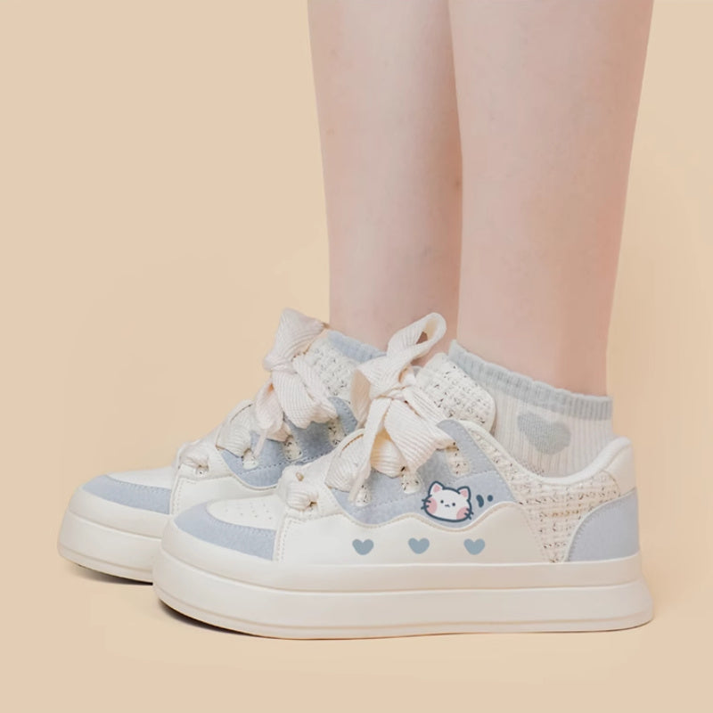 Baskets basses à lacets pour filles mignonnes, chaussures blanches